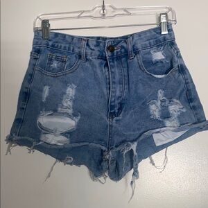 SHEIN Blue Jean Shorts Distressed High-Waisted